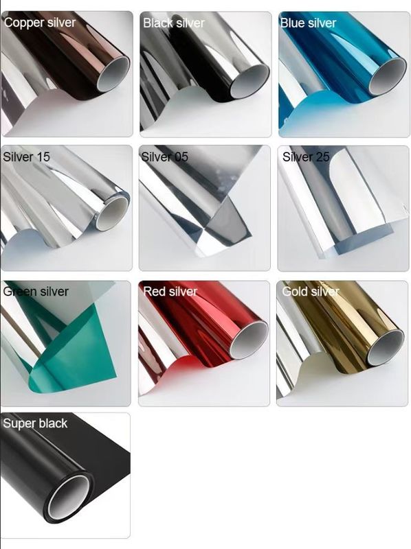 Material PET filme decorativo de construção azul escuro cor prateada térmico de isolamento médio filme de janela anti-explosão
